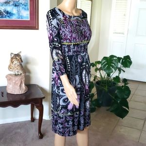 Evan Picone 8 bursts of flowers squareneck quarter sleeve fit & flare